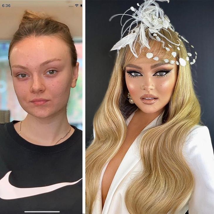Эффектный макияж на свадьбу, до и после