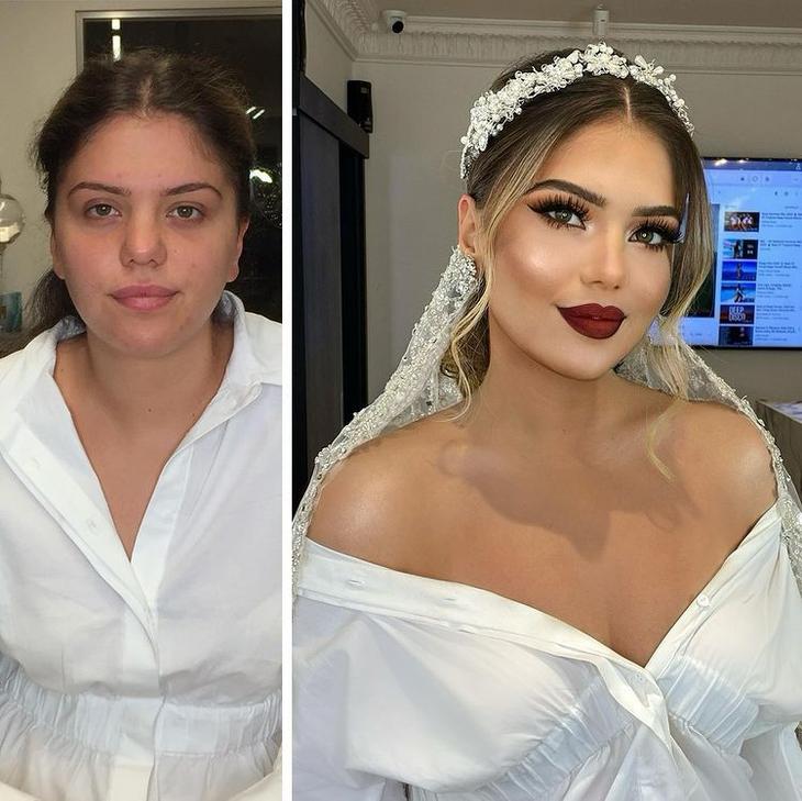 Эффектный макияж на свадьбу, до и после